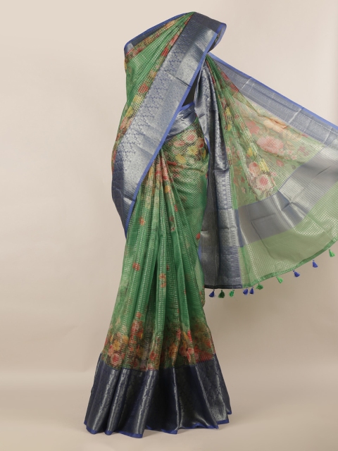 

Pothys Green & Navy Blue Tissue Printed Saree