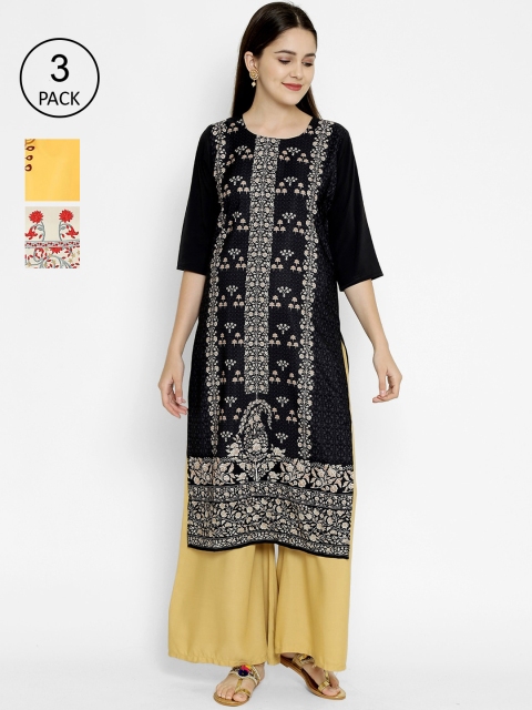 

7Threads Pack Of 3 Ethnic Motifs Printed Crepe Kurta, Multi