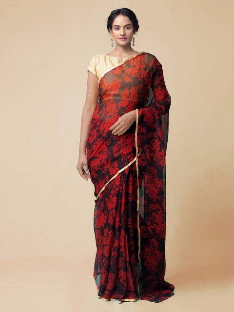 

Unnati Silks Black and Orange Printed Patola Saree