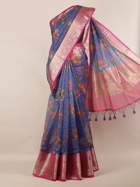 

Pothys Blue & Pink Tissue Printed Saree