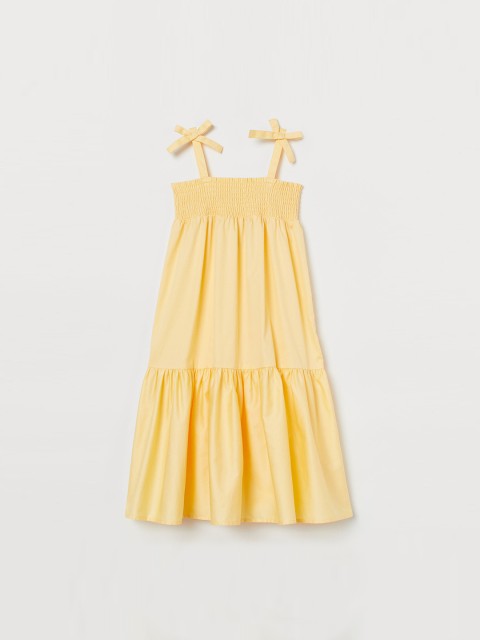 

H&M Girls yellow Solid Smocked Cotton Dress