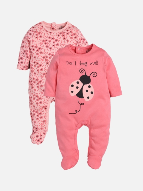 

TAMBOURINE Infants Girls Pack Of 2 Printed Cotton Sleepsuit, Pink