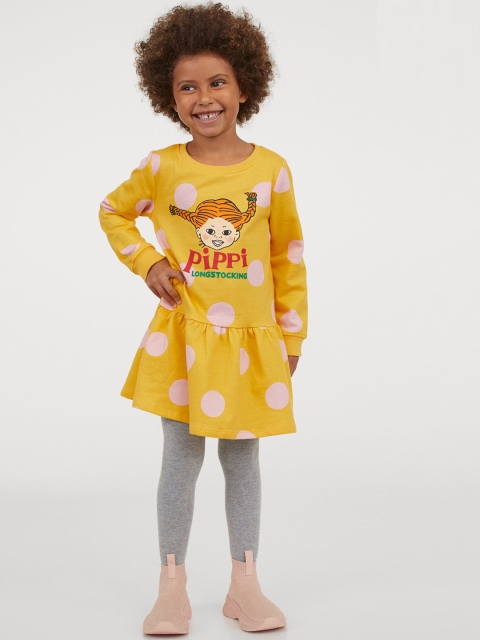 

H&M Girls Yellow Printed Sweatshirt Dress