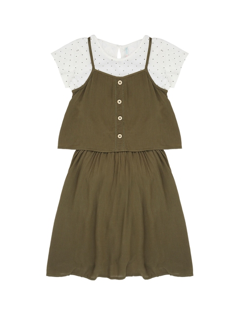 

Pantaloons Junior Girls Olive Green Solid A-Line Dress