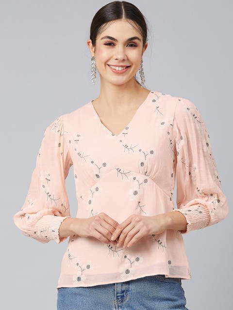 

Marie Claire Pink Floral Printed Crepe Wrap Top