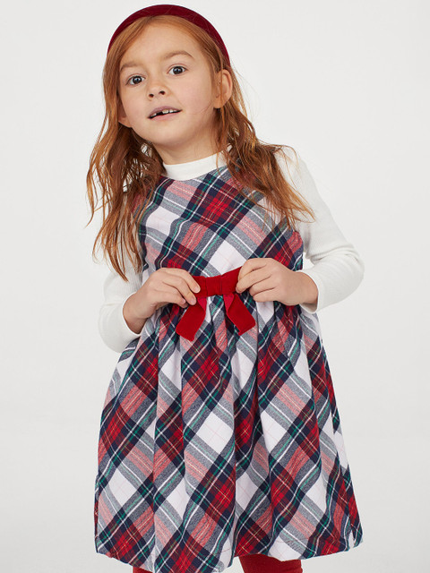 

H&M Girls Red Bow-detail checked dress