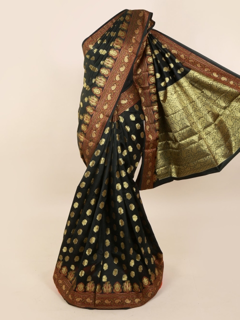 

Pothys Green & Gold-Toned Pure Silk Woven Design Saree