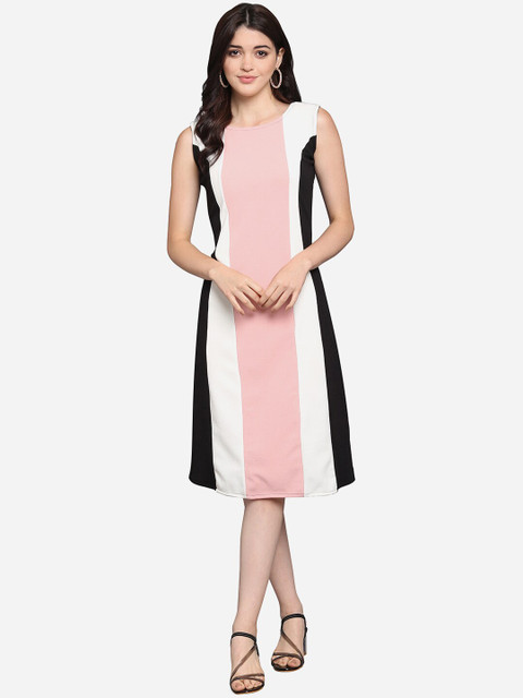 

PURVAJA Women Black Colourblocked A-Line Dress