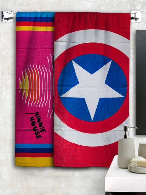 

Disney Set Of 2 Athom Trendz Disney & Marvel Printed 300 GSM Bath Towels, Red
