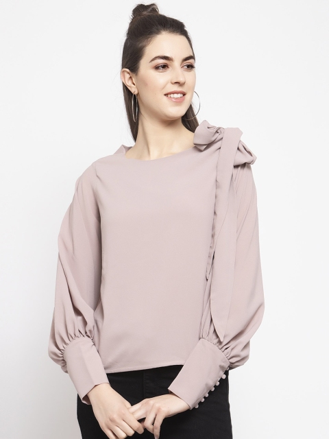 

EMBLAZE Women Solid Nude-Coloured Puff Sleeves Top