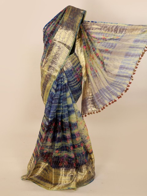 

Pothys Multicoloured Embroidered Pure Silk Saree With Tasseled Pallu, Multi