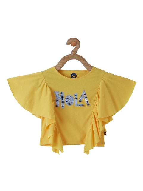 

VITAMINS Girls Yellow Embellished Flared Sleeves Top