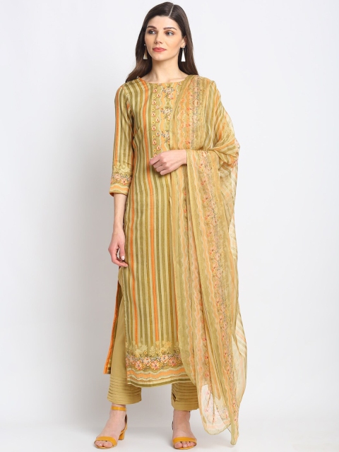 Stylee LIFESTYLE Green & Khaki Cotton Blend Unstitched Dress Material