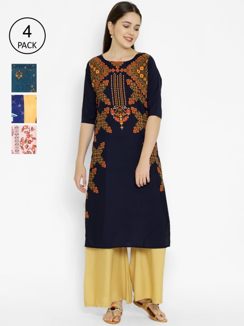 

7Threads Women Pack of 4 Multicoloured Floral Printed Kurtas, Multi