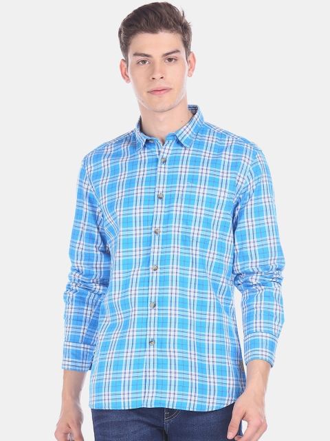 

Flying Machine Men Turquoise Blue Regular Fit Checked Casual Shirt