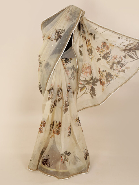 

Pothys Cream-Coloured Embroidered Saree