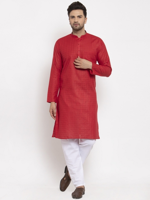 

GRACIT Men Red Self-Checked Kurta with Pyjamas