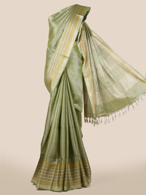 

Pothys Green Solid Linen Blend Saree