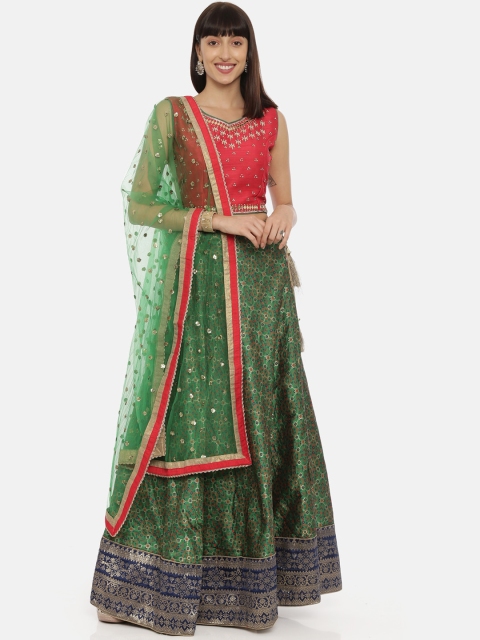 

Neerus Red & Green Embellished Ready to Wear Lehenga & Blouse with Dupatta