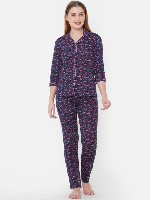 

Sweet Dreams Women Navy Blue & Pink Printed Night suit