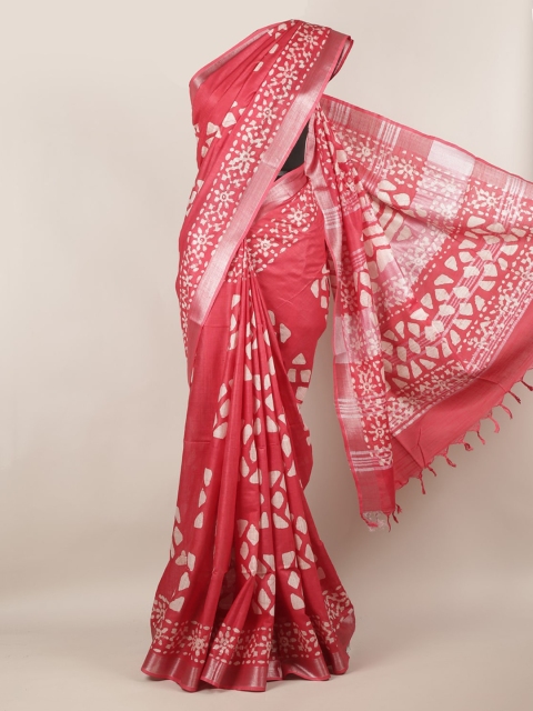 

Pothys Red & Off-White Linen Blend Printed Saree