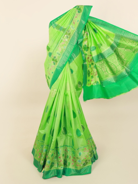 Pothys Green Floral Printed Pure Silk Saree