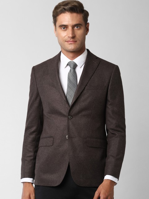 Peter England Elite Men Brown Solid Slim-Fit Single-Breasted Blazer