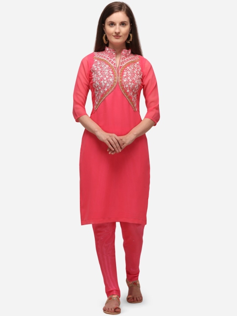 

Florence Pink Embroidered Semi-Stitched Dress Material