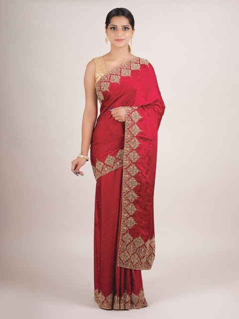 

Pothys Maroon Solid Pure Georgette Saree