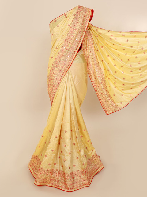 

Pothys Cream-Coloured Embroidered Art Silk Saree