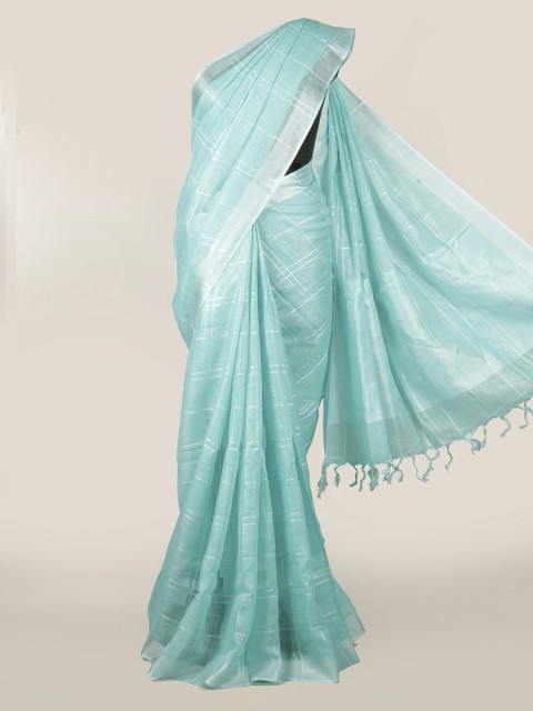 

Pothys Blue Checked Linen Blend Saree