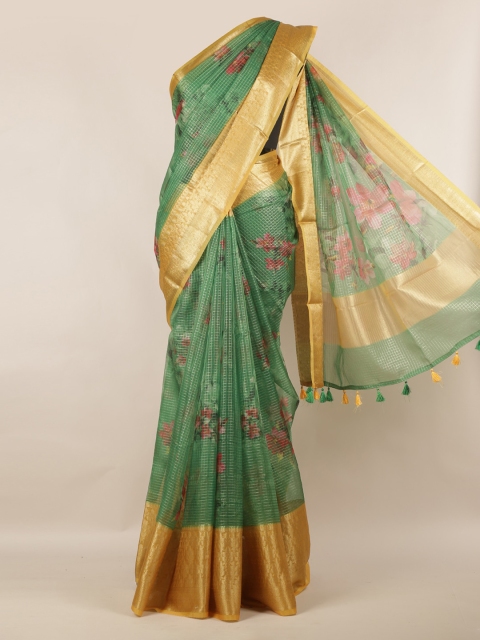 

Pothys Green & Red Tissue Floral Printed Saree