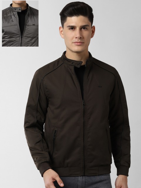 

Peter England Casuals Men Brown & Charcoal Grey Solid Reversible Bomber Jacket