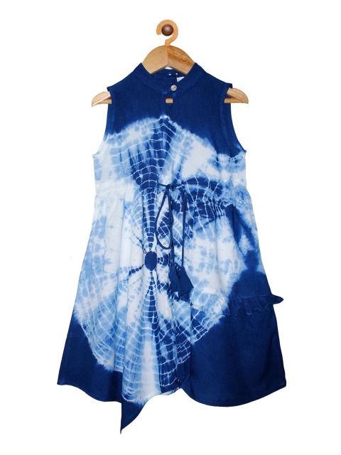 

KiddoPanti Girls Blue & White Dyed A-Line Dress