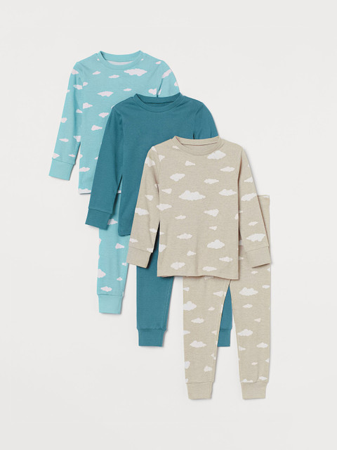 

H&M Boys Turqouise Blue and Beige Printed Pyjamas, Turquoise blue