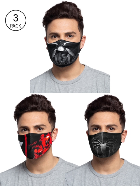 

TREEMODA Men Pack Of 3 Printed 3-Ply Reusable Cloth Masks, Black