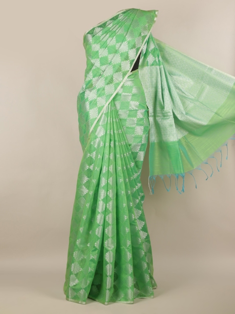 

Pothys Green & Silver-Coloured Cotton Blend Woven Design Saree
