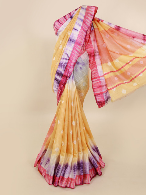 

Pothys Cream-Coloured Dyed Linen Blend Saree