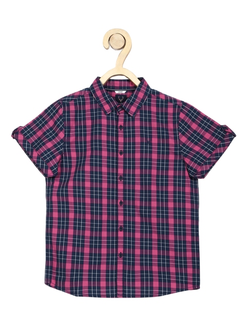 

Allen Solly Junior Boys Pink & Navy Blue Slim Fit Checked Cotton Casual Shirt