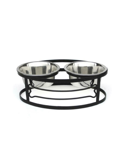 

PETS EMPIRE Silver-Toned & Black Dog Double Diner Elevated Bowl Set