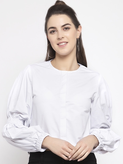 

EMBLAZE Women White Puff Sleeves Top