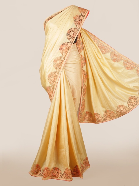 

Pothys Cream-Coloured & Pink Art Silk Solid Saree