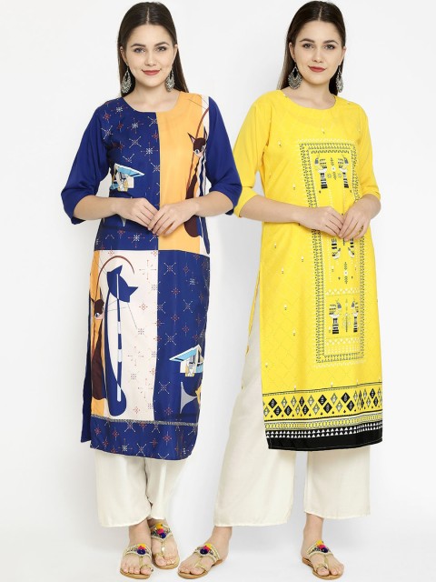 

7Threads Women Pack Of 2 Multicoloured Printed Crepe Kurtas, Multi