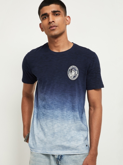 

max Men Blue Dyed Round Neck Cotton T-shirt