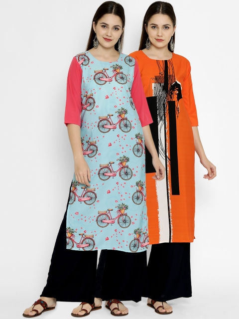 

7Threads Pack Of 2 Quirky Printed Crepe Kurta, Multi