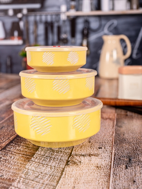 

Roxx Unisex Yellow Set Of 3 Porcelaine Bowl set with Airtight Lid