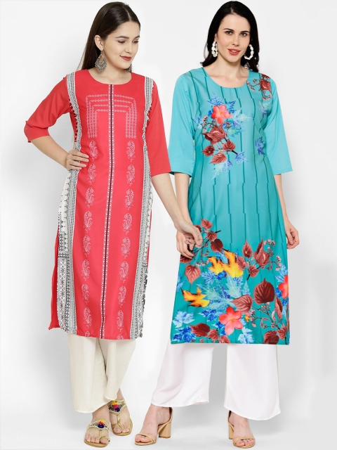 

7Threads Multicoloured Set of 2 Printed Straight Kurta, Multi