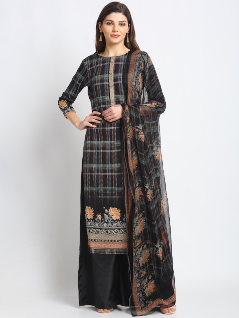 

Stylee LIFESTYLE Women Black & Peach-Coloured Cotton Blend Unstitched Dress Material