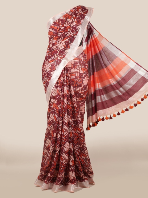 Pothys Multicoloured Printed Linen Blend Saree, Multi