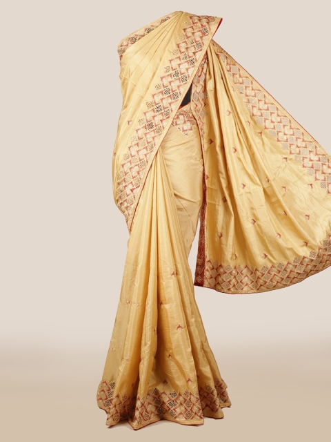 

Pothys Cream-Coloured Solid Art Silk Saree